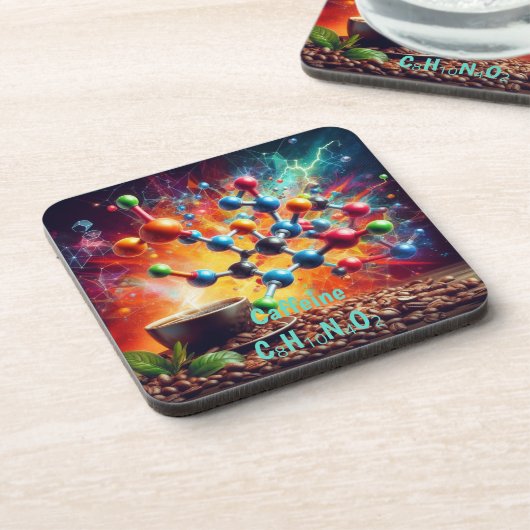 Moleculaire cafeïnestructuur - Science Art Coffee Bier Onderzetter (Linkerzijde)