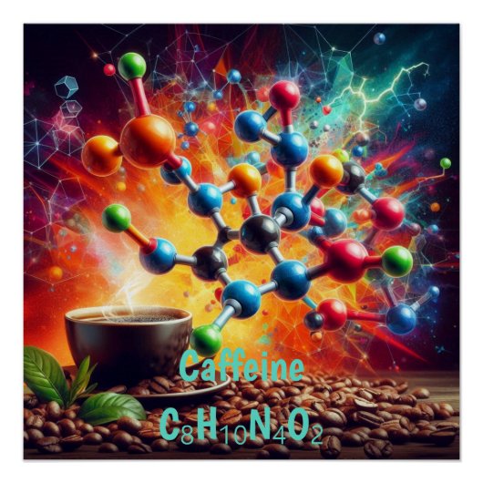 Moleculaire cafeïnestructuur - Science Art Coffee Perfect Poster (Voorkant)