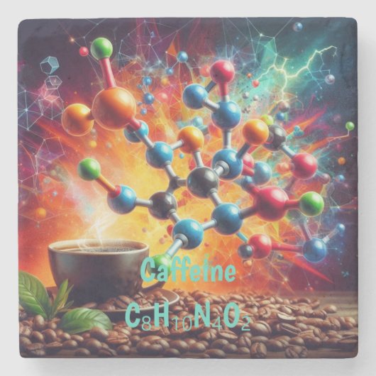 Moleculaire cafeïnestructuur - Science Art Coffee Stenen Onderzetter (Voorkant)