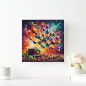 Moleculaire cafeïnestructuur - Science Art Coffee Vierkante Klok (Huis)