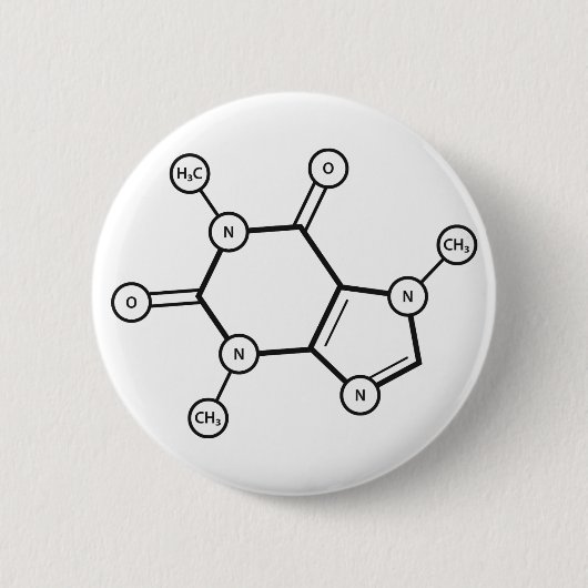 moleculaire structuur van cafeïne ronde button 5,7 cm (Voorkant)