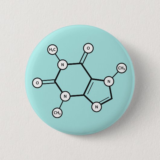moleculaire structuur van cafeïne ronde button 5,7 cm (Voorkant)
