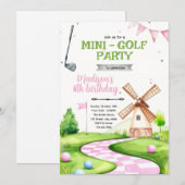 Molen mini golf verjaardagsfeest uitnodiging (Voorkant / Achterkant)