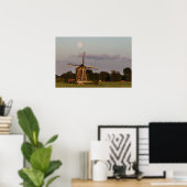 Molen onder volle maan horizontale poster (Thuiskantoor)