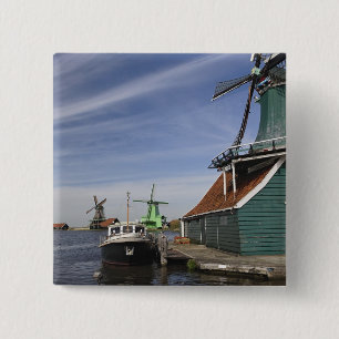 Molen, Zaanse Schans, Holland, Nederland Vierkante Button 5,1 Cm