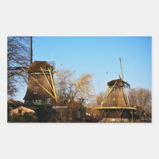 Molens in Nederlands landschap. Rechthoekige Sticker (Voorkant)