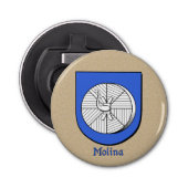 Molina Heraldic Arms op Parchment Style Back Button Flesopener (Voorkant)