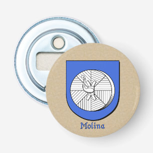 Molina Heraldic Arms op Parchment Style Back Button Flesopener