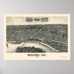 Moline, IL Panoramische Kaart - 1889 Poster