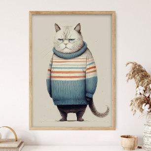 Molle Kat in Knus Vest, Grappige Kitty Decoratie, Poster