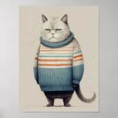 Molle Kat in Knus Vest, Grappige Kitty Decoratie, Poster (Voorkant)