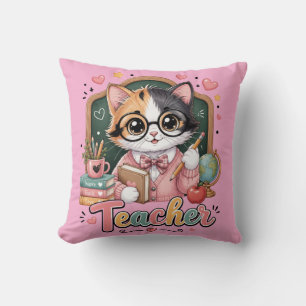 Molle Kus Kus Kussen met Cute Cat Teacher roze