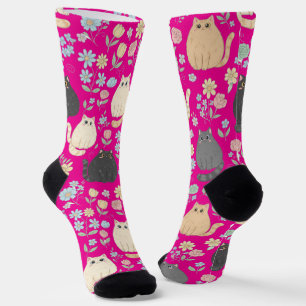 Molleboze Katoenen Katten en Pastelkleurige Bloeme Sokken