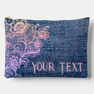Mollig en Schattig Nep Denim en Roze Kant Bloemen Etui