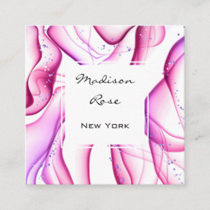 Mollig en trendy roze paarse witte inkt en glitter vierkante visitekaartje