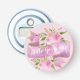 Mollig Mooie Bloemige Roze Hallo Prachtig Goud Button Flesopener