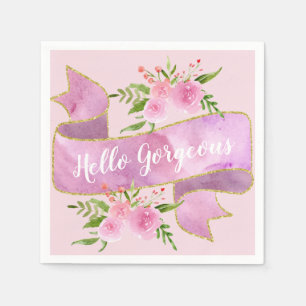 Mollig Mooie Bloemige Roze Hallo Prachtig Goud Servet