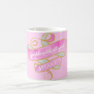 Mollig mooie blos roze gouden glitter glans hart koffiemok