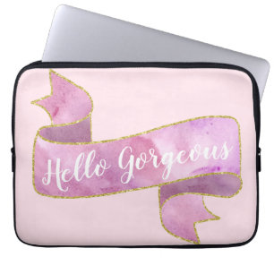 Mollig Mooie Roze Hallo Prachtig Gouden Lint Laptop Sleeve