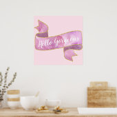 Mollig Mooie Roze Hallo Prachtig Gouden Lint Poster (Keuken)