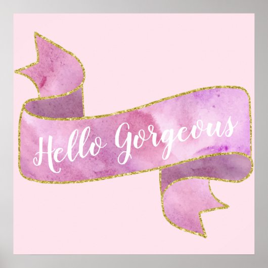 Mollig Mooie Roze Hallo Prachtig Gouden Lint Poster (Voorkant)
