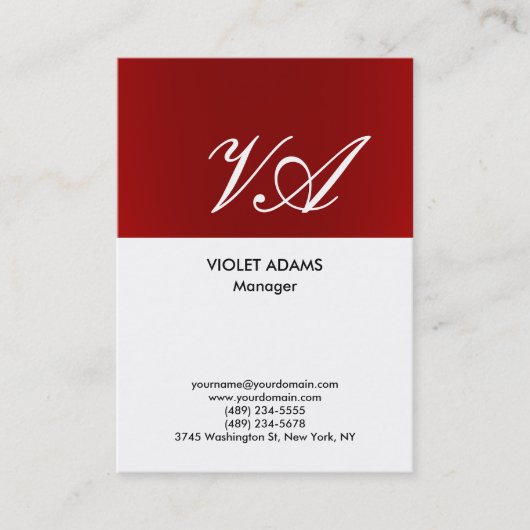 mollig rood wit monogram professioneel modern visitekaartje (Voorkant)