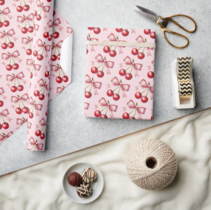 Mollig Roze Rood Coquette Kers Cadeaupapier