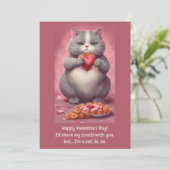 mollig schattig kat eten snacks Valentijnse  Feestdagenkaart (Staand voorkant)