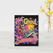 Mollig Skelet Halloween Strand Summerween Kaart (Gele Bloem)