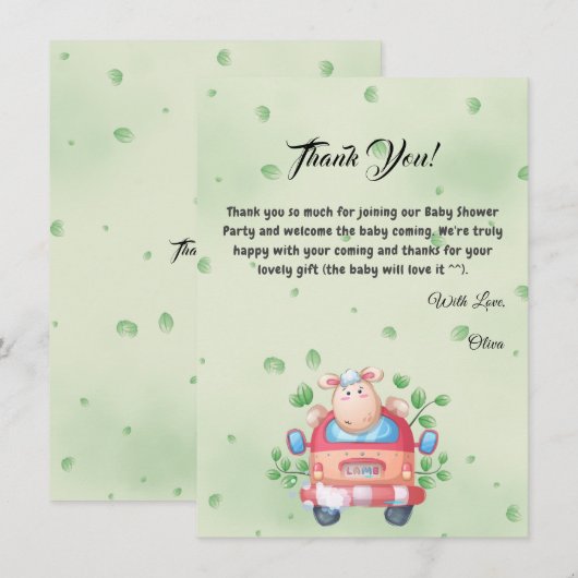 Mollige babyschaap babyshower bedankkaart (Voorkant / Achterkant)