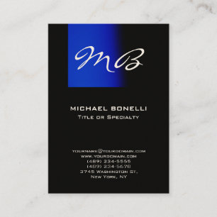 Mollige blauwe zwarte monogram moderne visitekaart visitekaartje