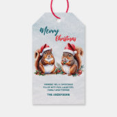 mollige eekhoorn kerstmuts vrolijke kerstsneeuw cadeaulabel (Achterkant)