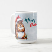 mollige eekhoorn kerstmuts vrolijke kerstsneeuw koffiemok (Voorkant links)