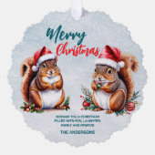 mollige eekhoorn kerstmuts vrolijke kerstsneeuw ornament kaart (Voorkant)