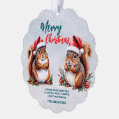mollige eekhoorn kerstmuts vrolijke kerstsneeuw ornament kaart (Links)