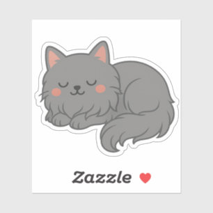 Mollige Fluffy Grijze Kat – Slaperige Cartoonkat K Sticker
