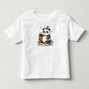 Mollige Halloweenpanda met snoepbuik en heksenkop Kinder Shirts