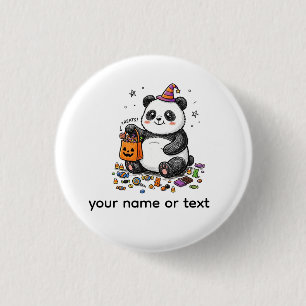 Mollige Halloweenpanda met snoepbuik en heksenkop Ronde Button 3,2 Cm