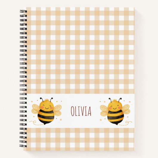 Mollige hommel "Bee Happy" Gingham Notitieboek (Voorkant)
