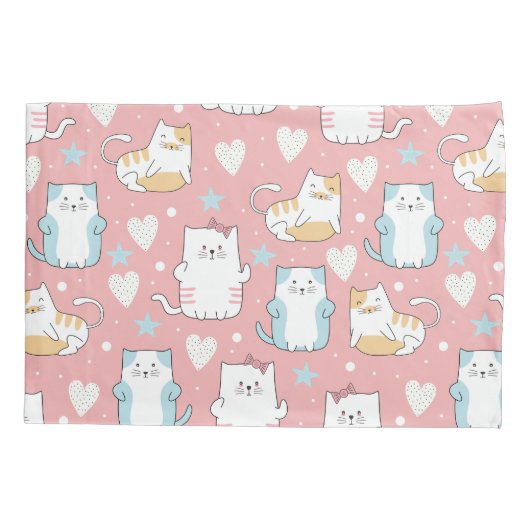 mollige katten in pastelblauw, wit en roze kussensloop (Achterkant)