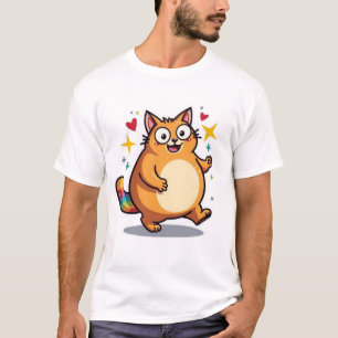 Mollige Kawaii Oranje Kat Regenboog Staart Glans T-shirt