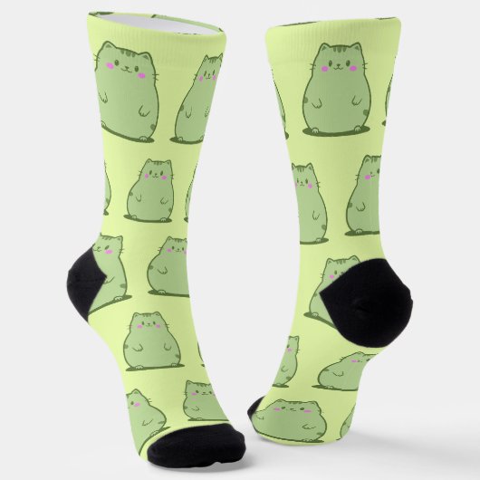 Mollige Matcha Groene Kitty Sokken (Gebogen)