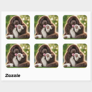 Mollige Newfoundlander bruine en witte Landseer ne Vierkante Sticker