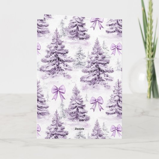 Mollige Paarse Kerstbomen & Strikken   Kaart (Achterkant)