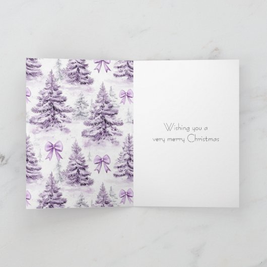 Mollige Paarse Kerstbomen & Strikken   Kaart (Binnen)