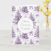 Mollige Paarse Kerstbomen & Strikken   Kaart (Gele Bloem)