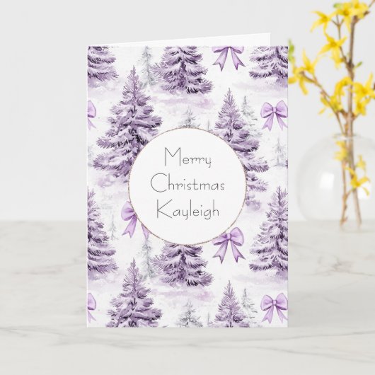 Mollige Paarse Kerstbomen & Strikken   Kaart (Gele Bloem)