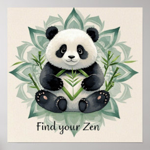 Mollige panda zittend in een lotushouding Zen Poster