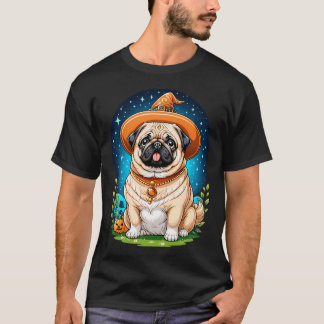 "Mollige Pug in Heksenhoed Halloween Kunstserie Ad T-shirt