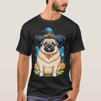 "Mollige Pug in Heksenhoed Halloween Kunstserie Ad T-shirt
